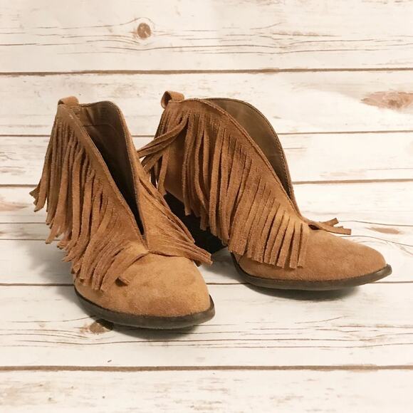 Coconuts By Matisse Lambert Saddle Fringe Ankle Boots Camel Western 8 Faux Suede - Picture 1 of 14
